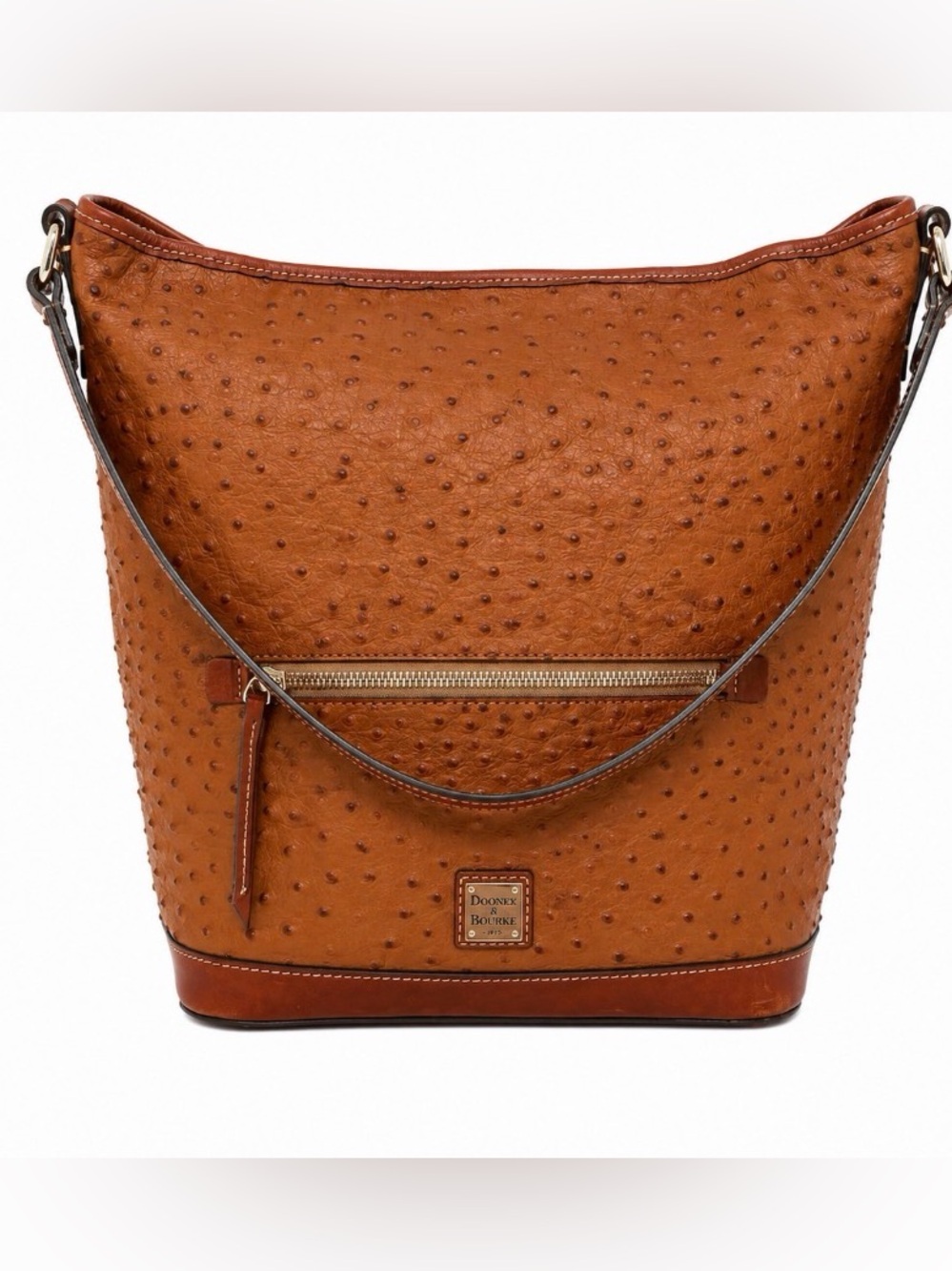 Dooney & Bourke Cognac Ostrich-Embossed Leather Shoulder Bag